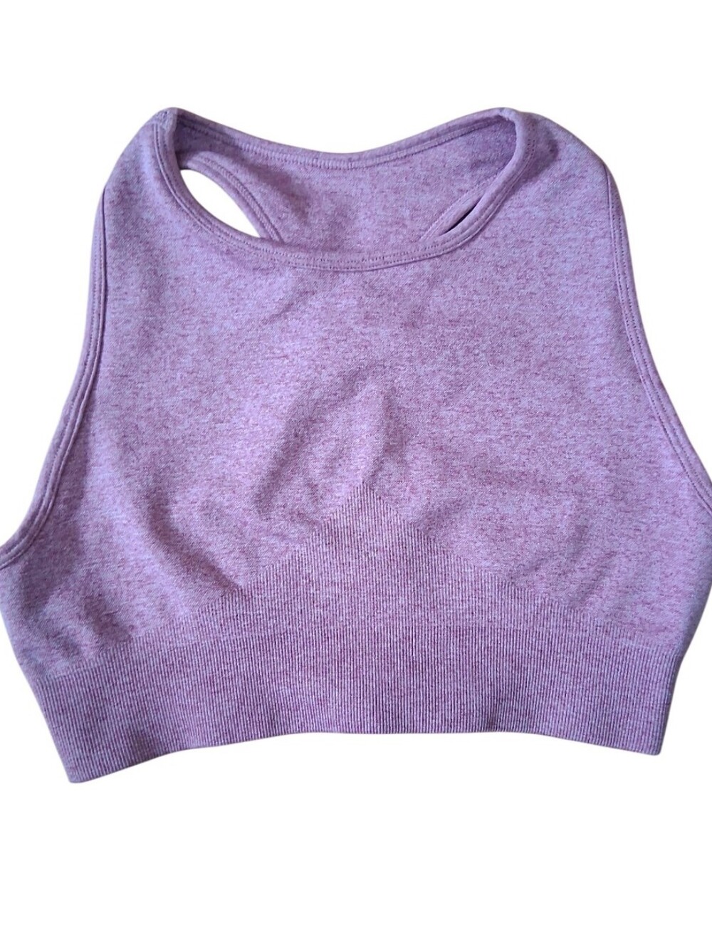 Seamless High Neck Sports Bra Chevron Knit Keyhole Racerback Mauve Purple Size S